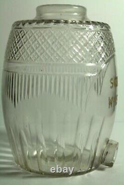 = 19th C. Hand Cut Glass Scotch Whiskey Barrel Dispenser Decanter, Anglo-Irish