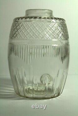 = 19th C. Hand Cut Glass Scotch Whiskey Barrel Dispenser Decanter, Anglo-Irish