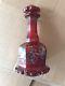 19th C. Silver Overlay Ruby Panel Cut 6&1/2 Tall Art Glass Small Decanter