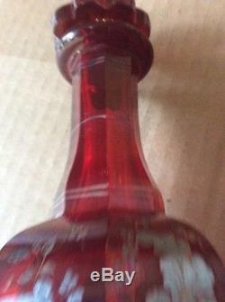 19th C. Silver overlay ruby panel cut 6&1/2 tall art glass small decanter