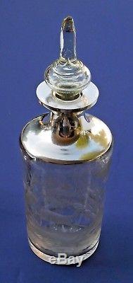 19th Century Bohemian Glass & Sterling Top Decanter with Deep Cut Stags, Forest