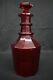19th Century Bohemian Ruby Red 10 1/2 Decanter Ringed Neck Cut Glass With Stopper
