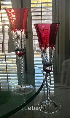 1 Ajka Lynn Cranberry Pink Cased Cut To Clear Crystal 11 1/4 Champagne Flute