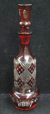 1 Amazing Large Ruby Red Flash Cut To Clear Glass Crystal Decanter 16.25 Tall