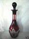 22impressive Tall Ruby Red Cut-to-clear Wine Decanter / Bottle Withlid
