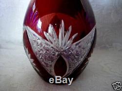 22Impressive Tall Ruby Red Cut-To-Clear Wine Decanter / Bottle withLid