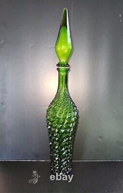 22 Vintage Empoli Emerald Glass Genie Bottle Diamond Mid Century 60s Art Decor