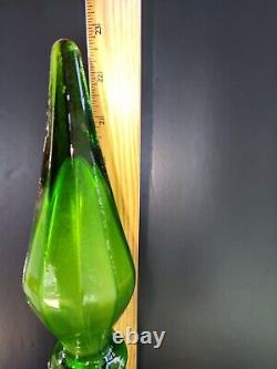 22 Vintage Empoli Emerald Glass Genie Bottle Diamond Mid Century 60s Art Decor