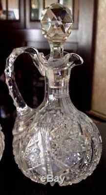 2 American Brilliant Cut Glass Period Vintage 7 decanter's Oil/Vinegar