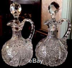 2 American Brilliant Cut Glass Period Vintage 7 decanter's Oil/Vinegar
