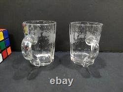 2 Antique Panel Cut Etched Grape Vine Whiskey Mugs Boston Sandwich