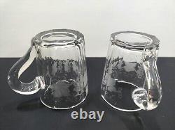 2 Antique Panel Cut Etched Grape Vine Whiskey Mugs Boston Sandwich