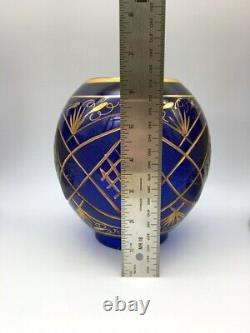2 Cobalt Blue & Gold Two Piece Vases Lamps Very Unusual Large Tall Brass Rim