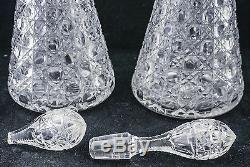 2 Lovely ABP American Brilliant Cut Glass Hop Diamond Dorflinger Decanters