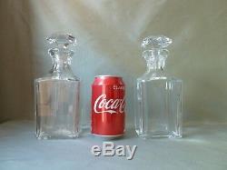 2 (NEAR PAIR) VINTAGE BACCARAT SQUARE WHISKY DECANTERS, SIGNED, h8