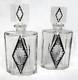2 Original Art Deco Bohemian Cut Glass Crystal Whisky Decanters Karl Palda 1930s