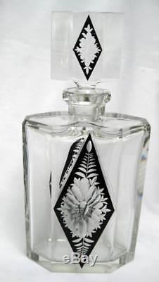 2 ORIGINAL ART DECO BOHEMIAN CUT GLASS CRYSTAL WHISKY DECANTERS KARL PALDA 1930s