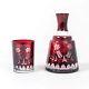 2 Pc. Set Czech Bohemian Glass Decanter Tumble-up Ruby Red Cut To Clear Flowers