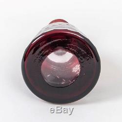 2 Pc. Set Czech Bohemian Glass Decanter Tumble-up Ruby Red Cut to Clear Flowers