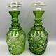 2 Vtg Emerald Green Decanters Cut To Clear Bohemian Style Pair Crystal Glassread