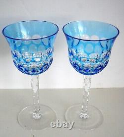 2 Waterford Simply Blue Azure Cased Cut To Clear Crystal Wine Goblets