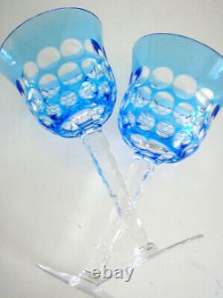 2 Waterford Simply Blue Azure Cased Cut To Clear Crystal Wine Goblets