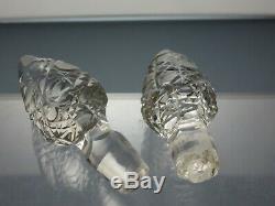 2 X Antique Lead Crystal Cut Glass Perfume Bottles/small Decanter Silver Collar