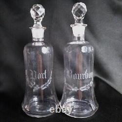 2 c. 1870's Boston Sandwich Cut Glass Grant Bar Bottle Decanters Port and Bourbon