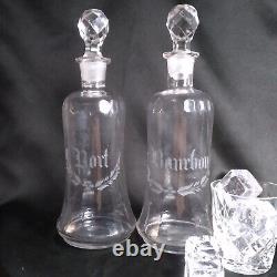 2 c. 1870's Boston Sandwich Cut Glass Grant Bar Bottle Decanters Port and Bourbon