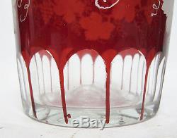 3 Antique Bohemian Cut/Clear Ruby Red Grape Motif Glass Liquor Decanters NR yqz
