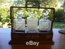 3 Decanter Tantalus Gothic Oak with key 1 decanter missing