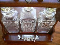 3 Decanter Tantalus Gothic Oak with key 1 decanter missing