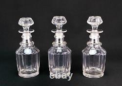 3 Three Antique Decanters Cut Glass 19C Victorian Port Sherry Wine Whisky Set
