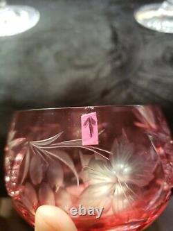 (3) Water Wine Hock Glasses Cranberry Red cut to Clear Crystal Nachtmann Traube