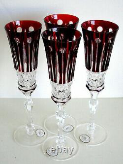 4 Ajka Faberge Xenia Ruby Red Cased Cut To Clear Champagne Flute (s)