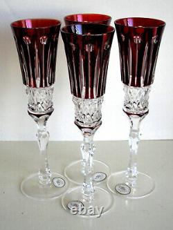 4 Ajka Faberge Xenia Ruby Red Cased Cut To Clear Champagne Flute (s)