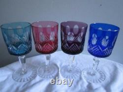 (4) Crystal Bohemian Wine Glasses Cut to Clear - 6-1/2Tall