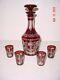 5pc Egermann Cut To Clear Ruby Whiskey Decanter Set Stag Castle Bird Egc4