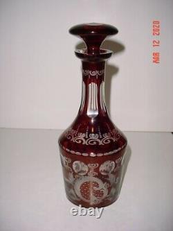 5Pc EGERMANN CUT TO CLEAR RUBY WHISKEY DECANTER SET STAG CASTLE BIRD EGC4