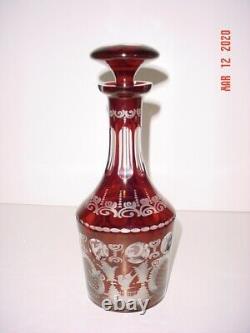 5Pc EGERMANN CUT TO CLEAR RUBY WHISKEY DECANTER SET STAG CASTLE BIRD EGC4