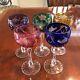 5 Bohemian Cut Crystal Wine Glass Goblets Hock 7 1/2 Cobalt Ruby Grapes & Vine