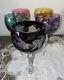 5 Bohemian Czech Cut To Clear Crystal Wine Glass Goblets Hock Ruby Grapes & Vine