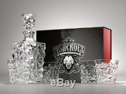 5-Piece Diamond Cut Whiskey Decanter & Whiskey Glasses Set Ashcroft With Stopper