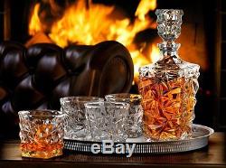 5-Piece Diamond Cut Whiskey Decanter & Whiskey Glasses Set Ashcroft With Stopper
