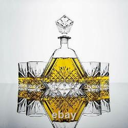 5 Piece Glass Bar Set And Rare Cut Whiskey Decanters Handcrafted Refined Liquor