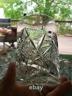 (5) Tumblers 4, American Brilliant Period Cut glass Crystal buzz star & hobstar