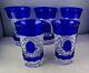 5 Vintage Blue Cut To Clear Highball Barware Crystal Tumblers