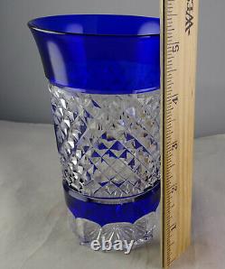 5 Vintage Blue Cut to Clear Highball Barware Crystal Tumblers