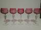 (5) Wine Hock Glasses Cranberry Red Cut To Clear Crystal Bohemian Vtg Germany