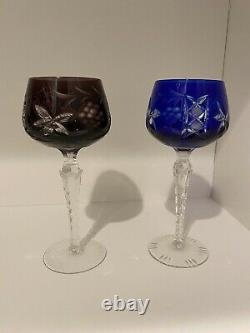 (6) Ajka Marsala Crystal Cut To Clear Multi Color Wine Hock Glasses 8 1/4h
